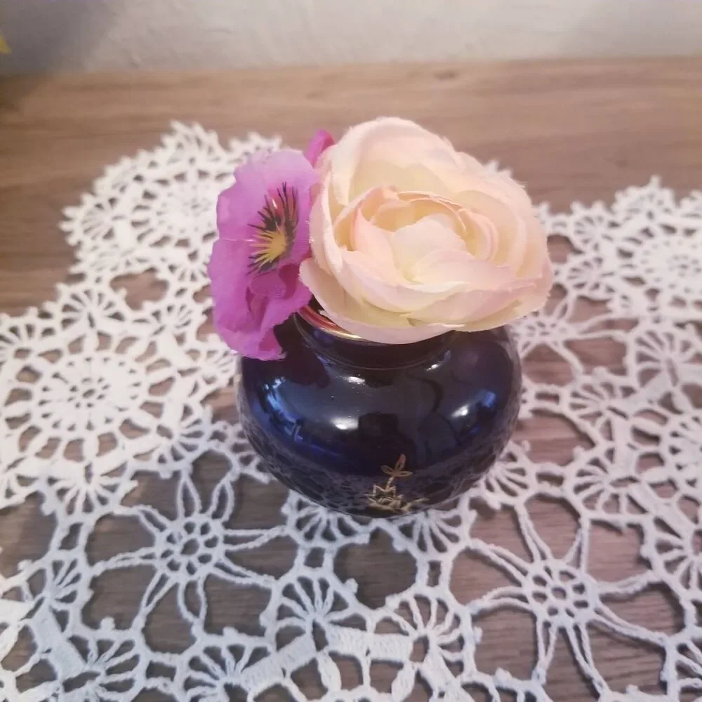 KHM Bavaria Echt Cobalt Vase With Gold Trim, Tiny Vase, Miniature Vase,